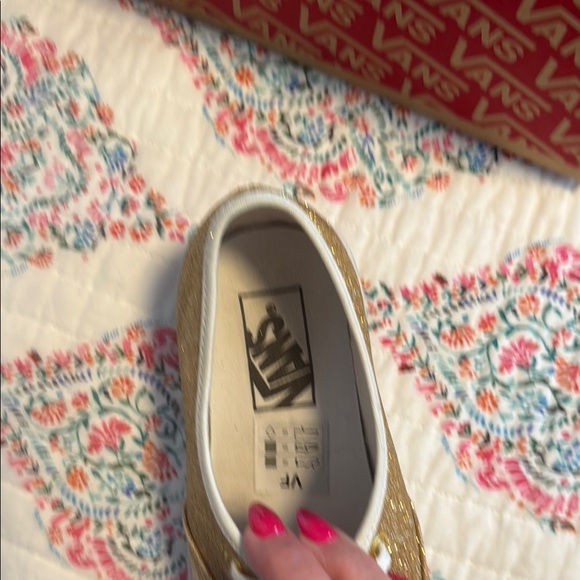 Vans Gold and White Sneakers Shimmering Canvas Low-Top - Picture 9 of 10
